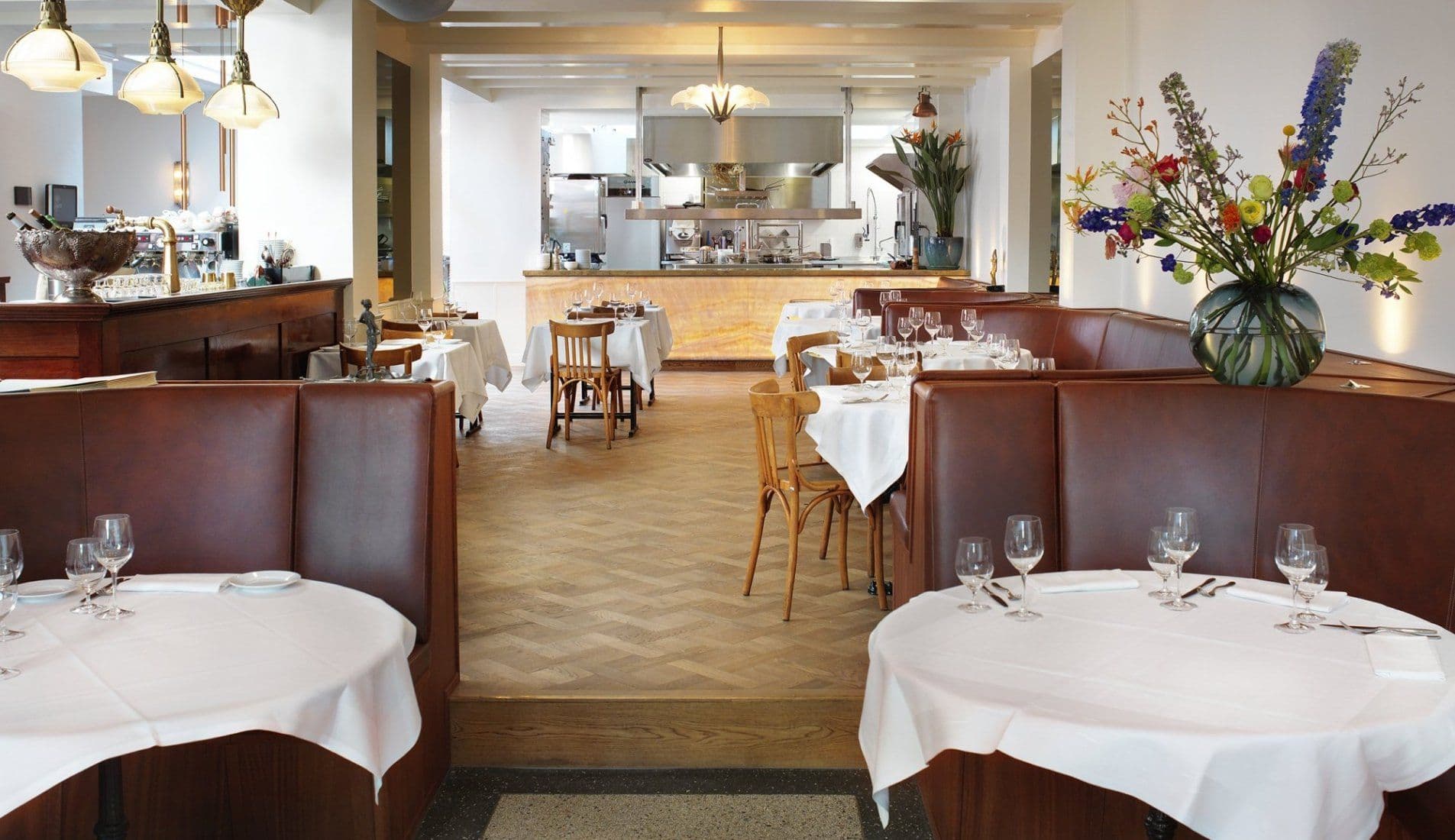 A restaurant with tables